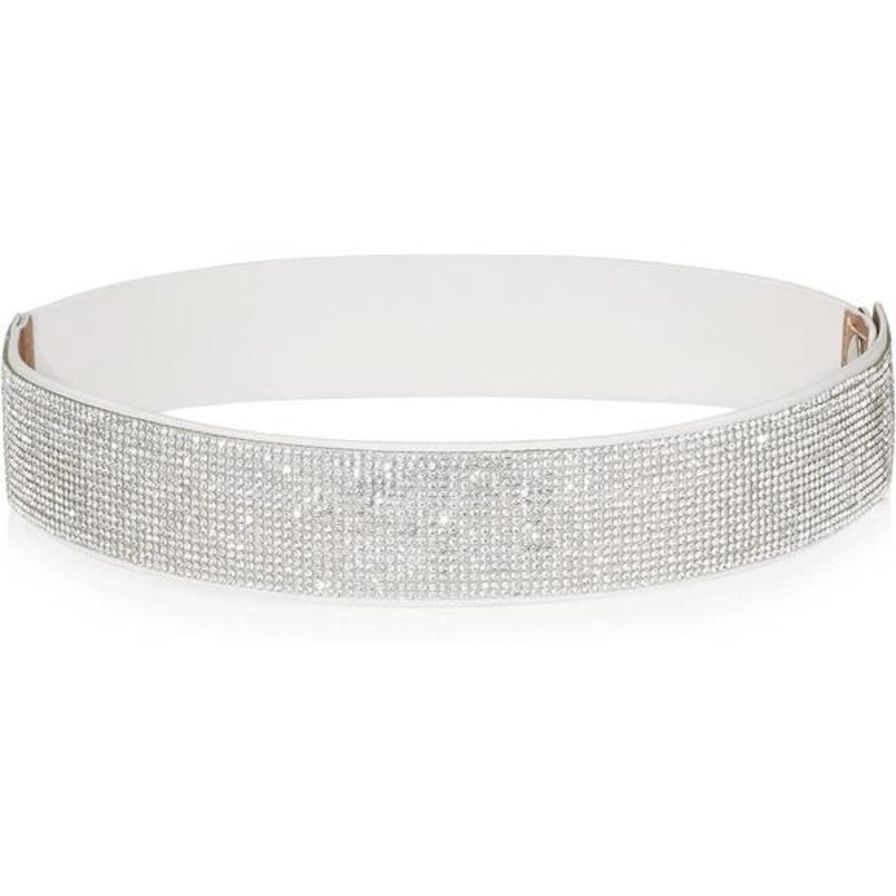 Rhinestone Elastic PU Leather Belt Shiny Crystal Stretch Waist Belt Wide Waist